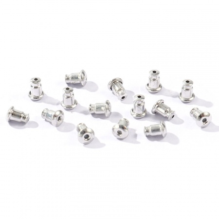 Picture of 50 PCs Brass Ear Nuts Post Stopper Earring Findings Wholesale Real Platinum Plated 6mm x 4.5mm