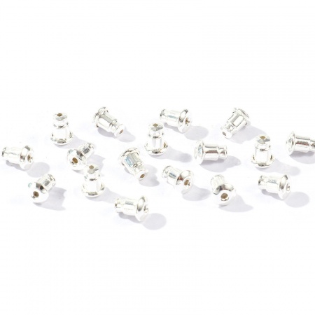 Picture of 50 PCs Brass Ear Nuts Post Stopper Earring Findings Wholesale 925 Sterling Silver Plated 6mm x 4.5mm