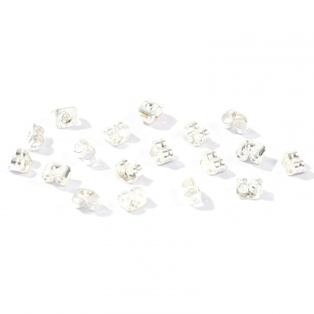Picture of 50 PCs Brass Ear Nuts Post Stopper Earring Findings Wholesale 925 Sterling Silver Plated 5mm x 4mm