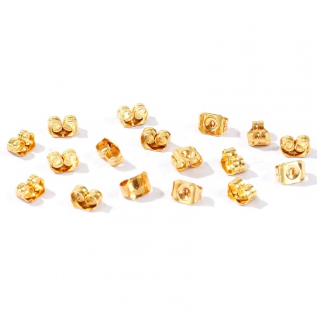 Picture of 50 PCs Brass Ear Nuts Post Stopper Earring Findings Wholesale 18K Real Gold Plated 5mm x 4mm