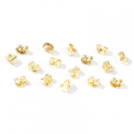 Picture of 50 PCs Brass Ear Nuts Post Stopper Earring Findings Wholesale 14K Real Gold Plated 5mm x 4mm