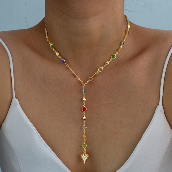 Imagen de Corazón Borla Collar Al Por Mayor, Chapado en Oro de 18K Latón Mujeres Elegante Estilo Ins Regalo Joyería Para Minorista, 1 Unidad