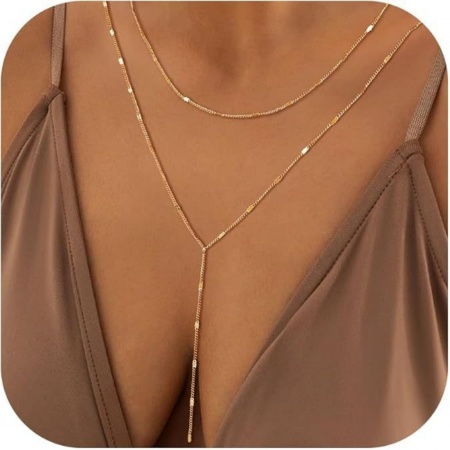 Picture of Wholesale Y Shaped Multilayer Layered Necklace, 18K Gold Plated Brass Women's Simple Ins Style Gift Jewelry For Retailer, 50cm(19.7") long, 1 Piece