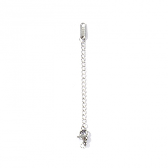 Picture of 10 PCs Eco-friendly 304 Stainless Steel Extender Chain Wholesale For Necklace Bracelet Jewelry Making Silver Tone With Lobster Claw Clasp 8cm(3 1/8") long, Usable Chain Length: 5cm(2")