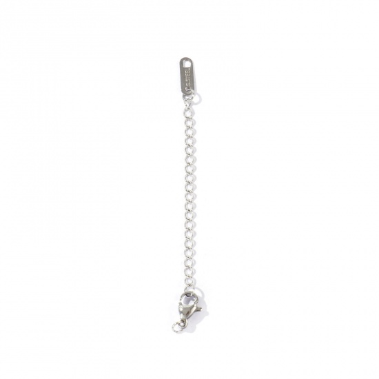 Picture of 10 PCs Eco-friendly 304 Stainless Steel Extender Chain Wholesale For Necklace Bracelet Jewelry Making Silver Tone With Lobster Claw Clasp 7.5cm(3") long, Usable Chain Length: 5cm(2")