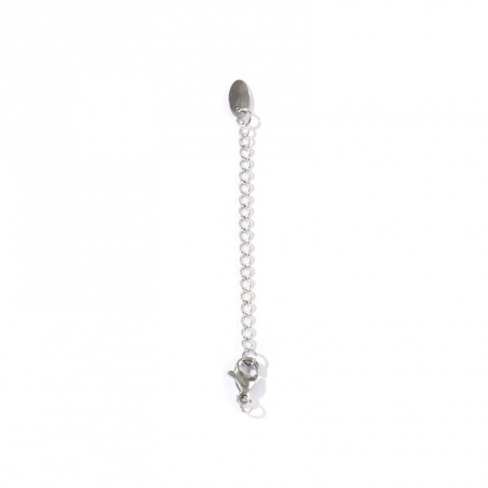 Picture of 10 PCs Eco-friendly 304 Stainless Steel Extender Chain Wholesale For Necklace Bracelet Jewelry Making Silver Tone With Lobster Claw Clasp 7.2cm(2.8") long, Usable Chain Length: 5cm(2")