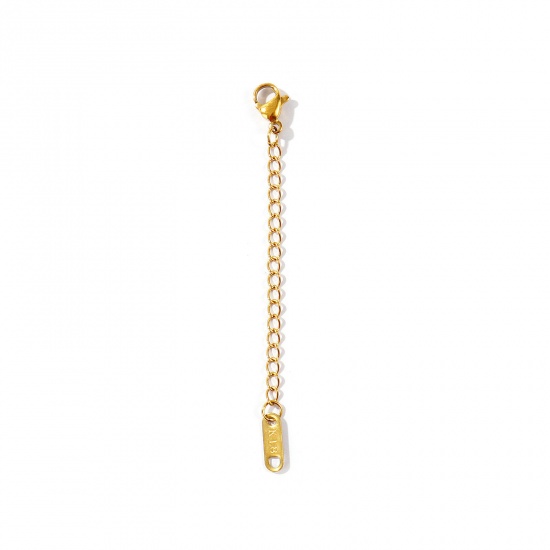 Picture of 10 PCs Eco-friendly PVD 304 Stainless Steel Extender Chain Wholesale For Necklace Bracelet Jewelry Making 18K Real Gold Plated With Lobster Claw Clasp 8cm(3 1/8") long, Usable Chain Length: 5cm(2")