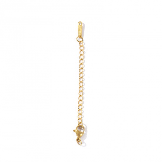 Picture of 10 PCs Eco-friendly PVD 304 Stainless Steel Extender Chain Wholesale For Necklace Bracelet Jewelry Making 18K Real Gold Plated With Lobster Claw Clasp 7.5cm(3") long, Usable Chain Length: 5cm(2")
