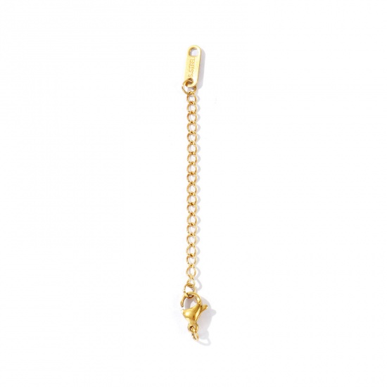 Picture of 10 PCs Eco-friendly PVD 304 Stainless Steel Extender Chain Wholesale For Necklace Bracelet Jewelry Making 18K Real Gold Plated With Lobster Claw Clasp 7.5cm(3") long, Usable Chain Length: 5cm(2")