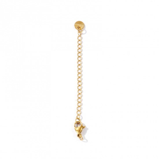 Picture of 10 PCs Eco-friendly PVD 304 Stainless Steel Extender Chain Wholesale For Necklace Bracelet Jewelry Making 18K Real Gold Plated With Lobster Claw Clasp 7cm(2 6/8") long, Usable Chain Length: 5cm(2")