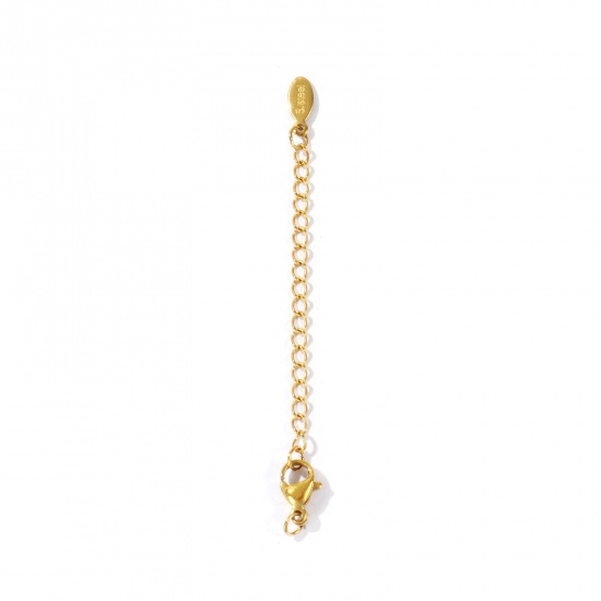 Picture of 10 PCs Eco-friendly PVD 304 Stainless Steel Extender Chain Wholesale For Necklace Bracelet Jewelry Making 18K Real Gold Plated With Lobster Claw Clasp 7.5cm(3") long, Usable Chain Length: 5cm(2")
