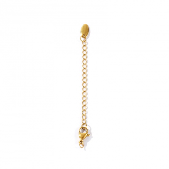 Picture of 10 PCs Eco-friendly PVD 304 Stainless Steel Extender Chain Wholesale For Necklace Bracelet Jewelry Making 18K Real Gold Plated With Lobster Claw Clasp 7.2cm(2.8") long, Usable Chain Length: 5cm(2")