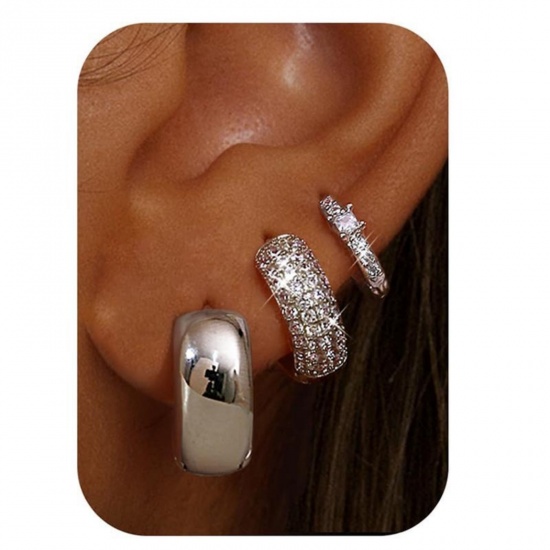 Immagine di Semplice Elegante Orecchino All'Ingrosso, Tondo Trasparente Circonio Cubico Platino Placcato Ottone, Donne Regalo Fornitura di Gioielli, 1 Serie ( 6 Pz/Serie)