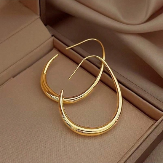 Immagine di Semplice Elegante Orecchini Circolari All'Ingrosso, Goccia Placcato Oro 18K Ottone, Donne Regalo Fornitura di Gioielli, 3.9cm x 2.8cm, 1 Paio