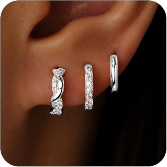 Immagine di Semplice Elegante Orecchini Circolari All'Ingrosso, Tondo Rosa Pallido Circonio Cubico Platino Placcato Ottone, Donne Regalo Fornitura di Gioielli, 1 Serie ( 6 Pz/Serie)