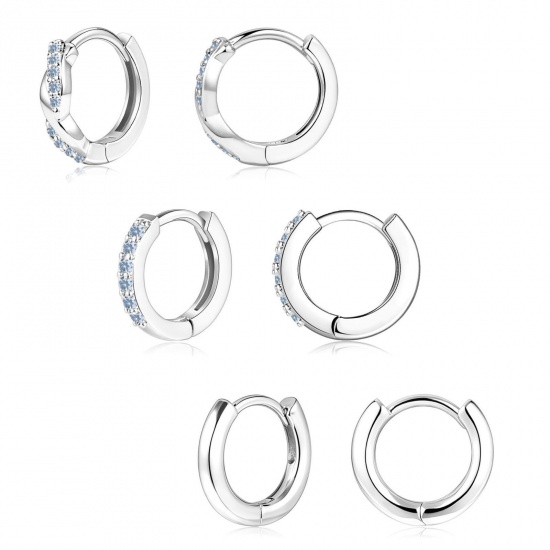 Immagine di Semplice Elegante Orecchini Circolari All'Ingrosso, Tondo Blu Pallido Circonio Cubico Platino Placcato Ottone, Donne Regalo Fornitura di Gioielli, 1 Serie ( 6 Pz/Serie)