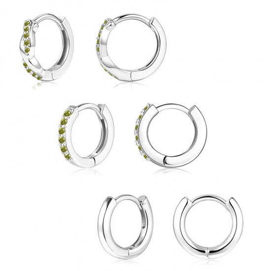 Immagine di Semplice Elegante Orecchini Circolari All'Ingrosso, Tondo Verde Pallido Circonio Cubico Platino Placcato Ottone, Donne Regalo Fornitura di Gioielli, 1 Serie ( 6 Pz/Serie)