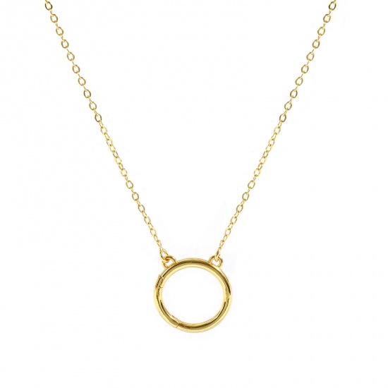 Picture of 1 Piece Brass Simple Link Cable Chain Charm Holder Necklace Wholesale 18K Gold Plated Circle Ring 46cm(18.1") + 4cm(1.6") long