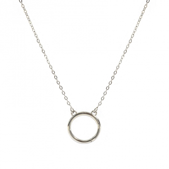 Picture of 1 Piece Brass Simple Link Cable Chain Charm Holder Necklace Wholesale Platinum Plated Circle Ring 46cm(18.1") + 4cm(1.6") long
