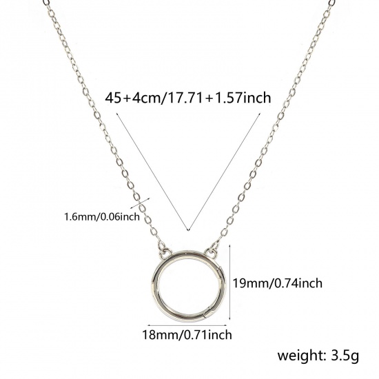 Picture of 1 Piece Brass Simple Link Cable Chain Charm Holder Necklace Wholesale Platinum Plated Circle Ring 46cm(18.1") + 4cm(1.6") long