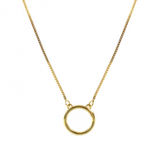 Picture of 1 Piece Brass Simple Box Chain Charm Holder Necklace Wholesale 18K Gold Plated Circle Ring 45cm(17.7") + 5cm(2") long