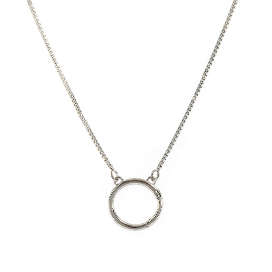 Picture of 1 Piece Brass Simple Box Chain Charm Holder Necklace Wholesale Platinum Plated Circle Ring 45cm(17.7") + 5cm(2") long