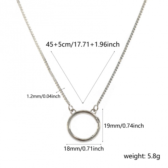 Picture of 1 Piece Brass Simple Box Chain Charm Holder Necklace Wholesale Platinum Plated Circle Ring 45cm(17.7") + 5cm(2") long