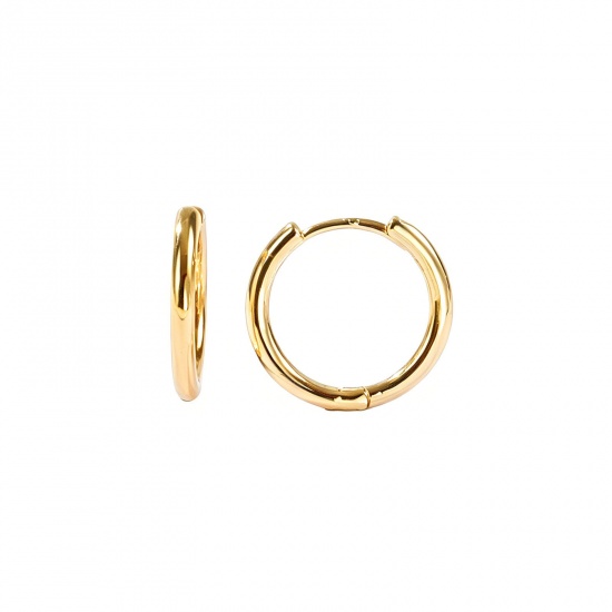 Immagine di Semplice Elegante Orecchini Ad Anello Abbraccio All'Ingrosso, Tondo 18K Vero Oro Placcato Ottone, Donne Ecologico Regalo Fornitura di Gioielli, 18mm Dia., Posta/Filo Dimensione: 0.9mm(19 misura), 2 Pz