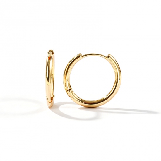 Immagine di Semplice Elegante Orecchini Ad Anello Abbraccio All'Ingrosso, Tondo 18K Vero Oro Placcato Ottone, Donne Ecologico Regalo Fornitura di Gioielli, 20mm Dia., Posta/Filo Dimensione: 0.9mm(19 misura), 2 Pz