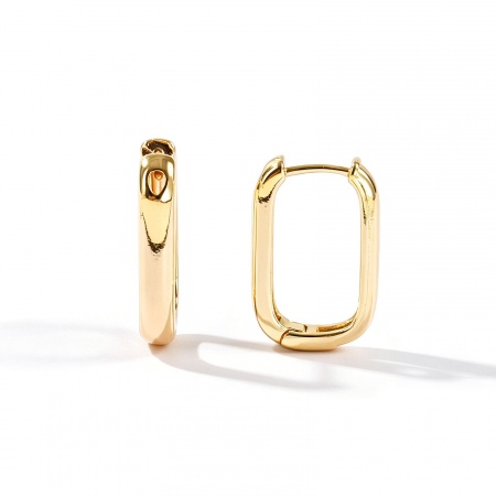 Immagine di Semplice Elegante Orecchini Ad Anello Abbraccio All'Ingrosso, Rettangolo 18K Vero Oro Placcato Ottone, Donne Ecologico Regalo Fornitura di Gioielli, 20mm x 13mm, Posta/Filo Dimensione: 0.9mm(19 misura), 2 Pz