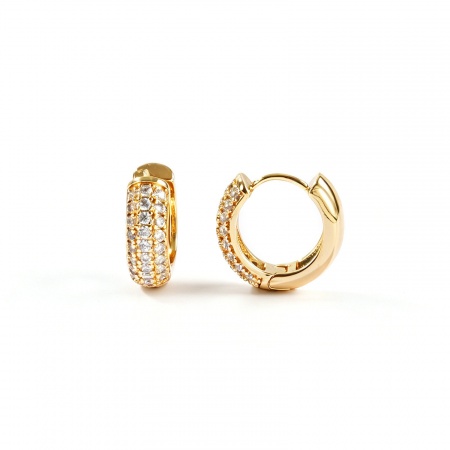 Immagine di Semplice Elegante Orecchini Ad Anello Abbraccio All'Ingrosso, Tondo Trasparente Circonio Cubico 18K Vero Oro Placcato Ottone, Donne Ecologico Regalo Fornitura di Gioielli, 15mm Dia., Posta/Filo Dimensione: 0.7mm(21 misura), 2 Pz