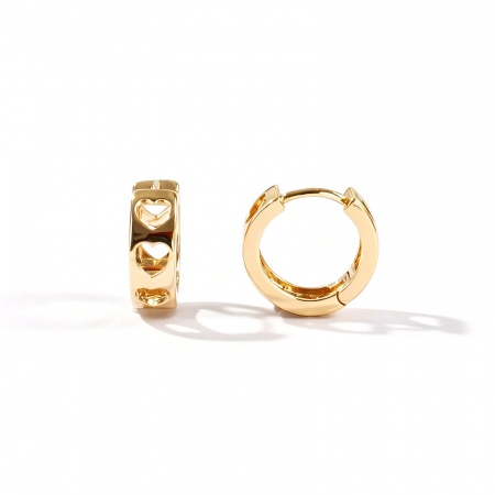 Immagine di Semplice Elegante Orecchini Ad Anello Abbraccio All'Ingrosso, Tondo Cuore 18K Vero Oro Placcato Ottone, Donne Ecologico Regalo Fornitura di Gioielli, 13mm Dia., Posta/Filo Dimensione: 0.9mm(19 misura), 2 Pz