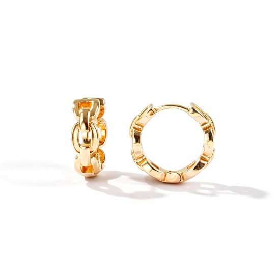 Picture of Wholesale Simple Stylish Huggie Hoop Earrings, Round Hollow 18K Real Gold Plated Brass, Women's Eco-friendly Gift Jewelry Supply, 17mm Dia., Post/ Wire Size: 0.9mm(19 gauge), 2 PCs