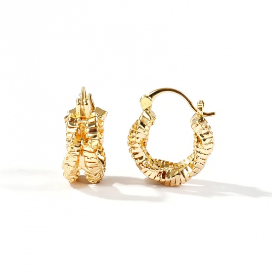 Picture of Wholesale Simple Stylish Huggie Hoop Earrings, Round Hollow 18K Real Gold Plated Brass, Women's Eco-friendly Gift Jewelry Supply, 19mm x 17mm, Post/ Wire Size: 0.7mm(21 gauge), 2 PCs