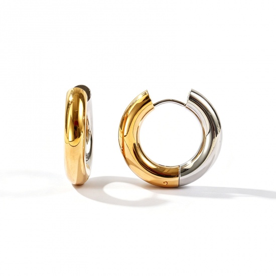 Picture of Wholesale Simple Stylish Hoop Earrings, Round Two Tone 18K Real Gold Plated & Real Platinum Plated Brass, Unisex Eco-friendly Gift Jewelry Supply, 24mm Dia., Post/ Wire Size: 1mm(18 gauge), 2 PCs