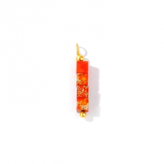 Imagen de 5 Unidades Gema & Latón Colgantes Al Por Mayor 18K Oro Real Chapado Naranja-rojo Cubo Con Cuentas 26mm x 4.5mm