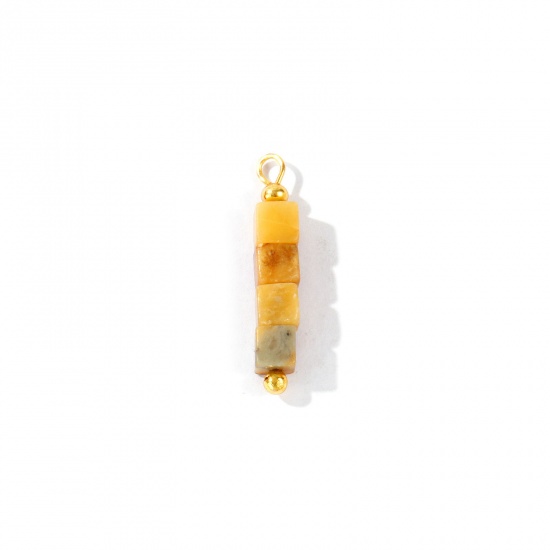 Imagen de 5 Unidades Gema & Latón Colgantes Al Por Mayor 18K Oro Real Chapado Marrón Claro Cubo Con Cuentas 26mm x 4.5mm
