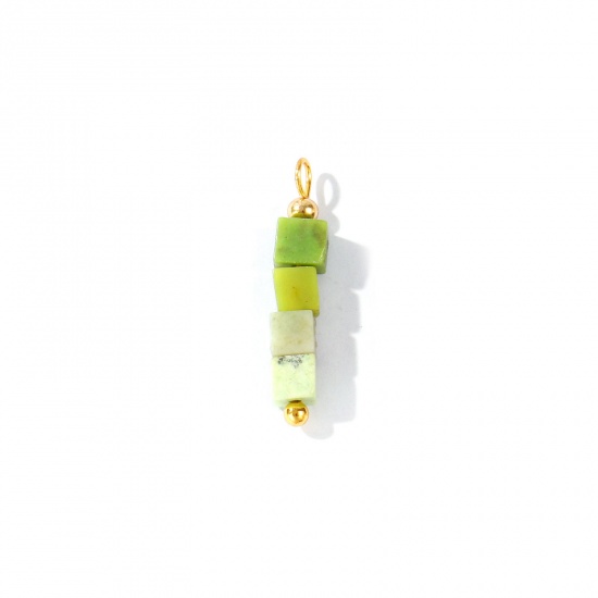 Imagen de 5 Unidades Gema & Latón Colgantes Al Por Mayor 18K Oro Real Chapado Verde Cubo Con Cuentas 26mm x 4.5mm