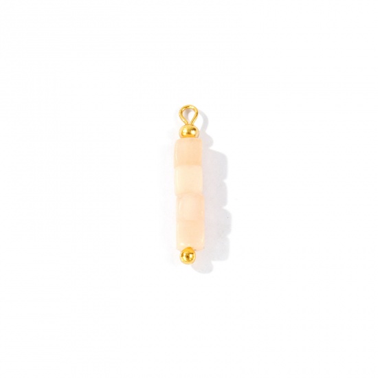 Imagen de 5 Unidades Gema & Latón Colgantes Al Por Mayor 18K Oro Real Chapado Color rosa Cubo Con Cuentas 26mm x 4.5mm