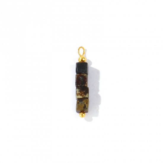 Imagen de 5 Unidades Gema & Latón Colgantes Al Por Mayor 18K Oro Real Chapado Negro Cubo Con Cuentas 26mm x 4.5mm
