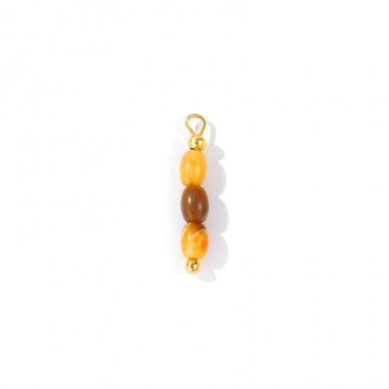 Imagen de 5 Unidades Gema & Latón Colgantes Al Por Mayor 18K Oro Real Chapado Amarillo Óvalo Con Cuentas 26mm x 4.5mm