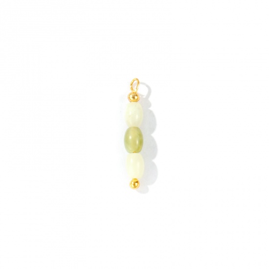 Imagen de 5 Unidades Gema & Latón Colgantes Al Por Mayor 18K Oro Real Chapado Verde Claro Óvalo Con Cuentas 26mm x 4.5mm