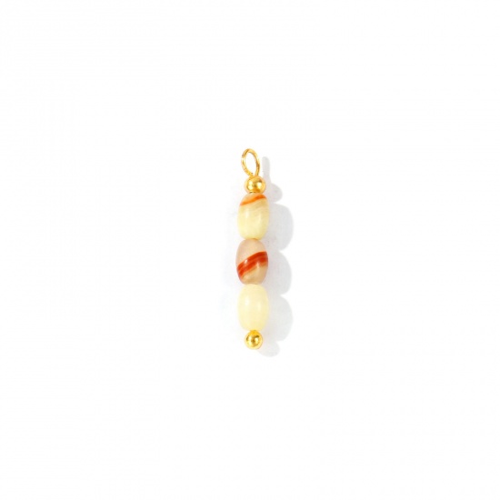 Imagen de 5 Unidades Gema & Latón Colgantes Al Por Mayor 18K Oro Real Chapado Blanco Crema Óvalo Con Cuentas 26mm x 4.5mm