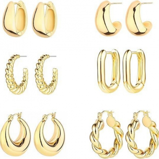 Bild von Großhandel Einfach Stilvoll Ohrring-Set, Rund Oval 18K Vergoldet Messing, Frauen Geschenk Schmuckbedarf, 1 Set ( 12 Stk./Set)
