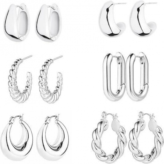 Bild von Großhandel Einfach Stilvoll Ohrring-Set, Rund Oval Platin Plattiert Messing, Frauen Geschenk Schmuckbedarf, 1 Set ( 12 Stk./Set)