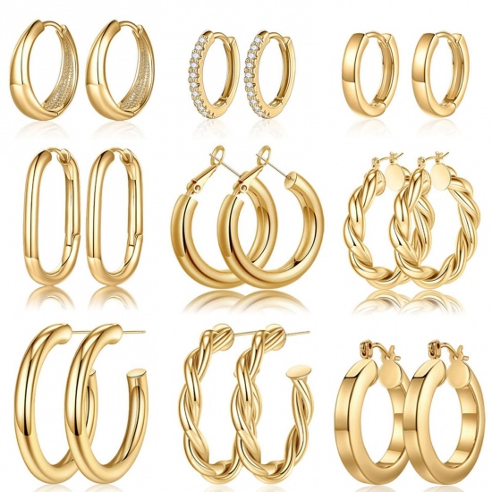 Bild von Großhandel Einfach Stilvoll Ohrring-Set, Rund Oval 18K Vergoldet Messing, Frauen Geschenk Schmuckbedarf, 1 Set ( 18 Stk./Set)