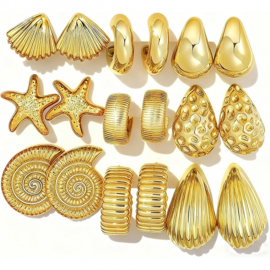 Immagine di Semplice Elegante Set di Orecchini All'Ingrosso, Conchiglia Goccia Placcato Oro 14K Ottone, Donne Regalo Fornitura di Gioielli, 1 Serie ( 18 Pz/Serie)