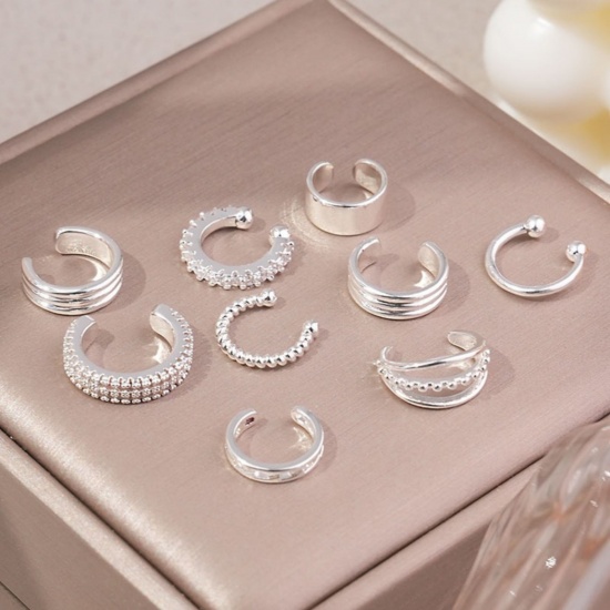 Imagen de Sencillo Elegante Pendientes de Clip de Oreja Al Por Mayor, Ronda Claro Circón Artificial Argentado Latón, Mujeres Regalo Suministro de Joyería, 1 Juego ( 9 Unidades/Juego)