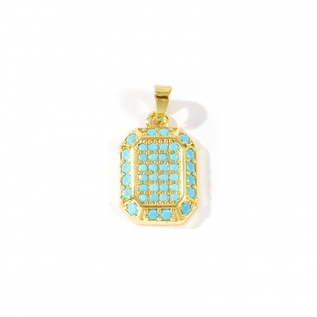 Imagen de 2 Unidades Latón Colgantes Charms Al Por Mayor 18K Oro Real Chapado Octágono Azul Circón Artificial 22mm x 11mm