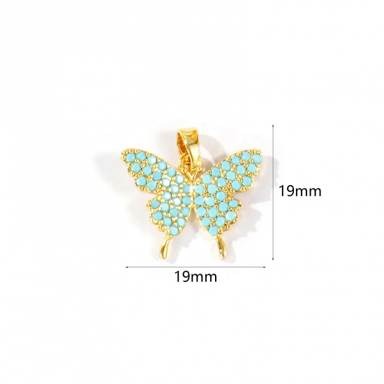 Imagen de 2 Unidades Latón Insecto Colgantes Charms Al Por Mayor 18K Oro Real Chapado Mariposa Azul Circón Artificial 19mm x 19mm